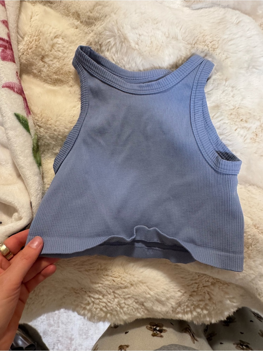 RSQ Ribbed Crop Tank Top in Light Blue